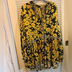 Free People Black Dress with Yellow Floral Pattern